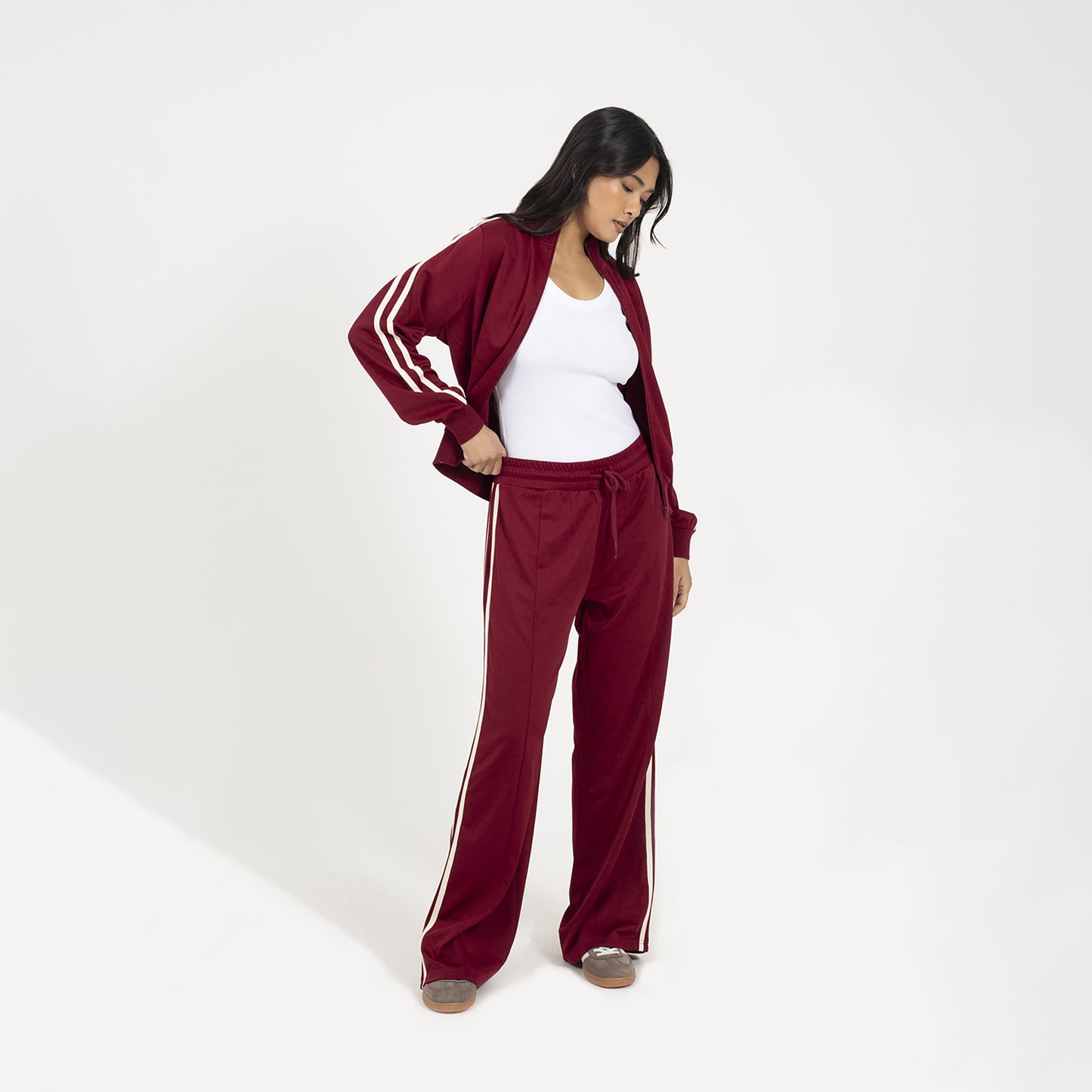 Brave Soul Burgundy Side Stripe Zip Through Sweatshirt - Burgundy Image 3