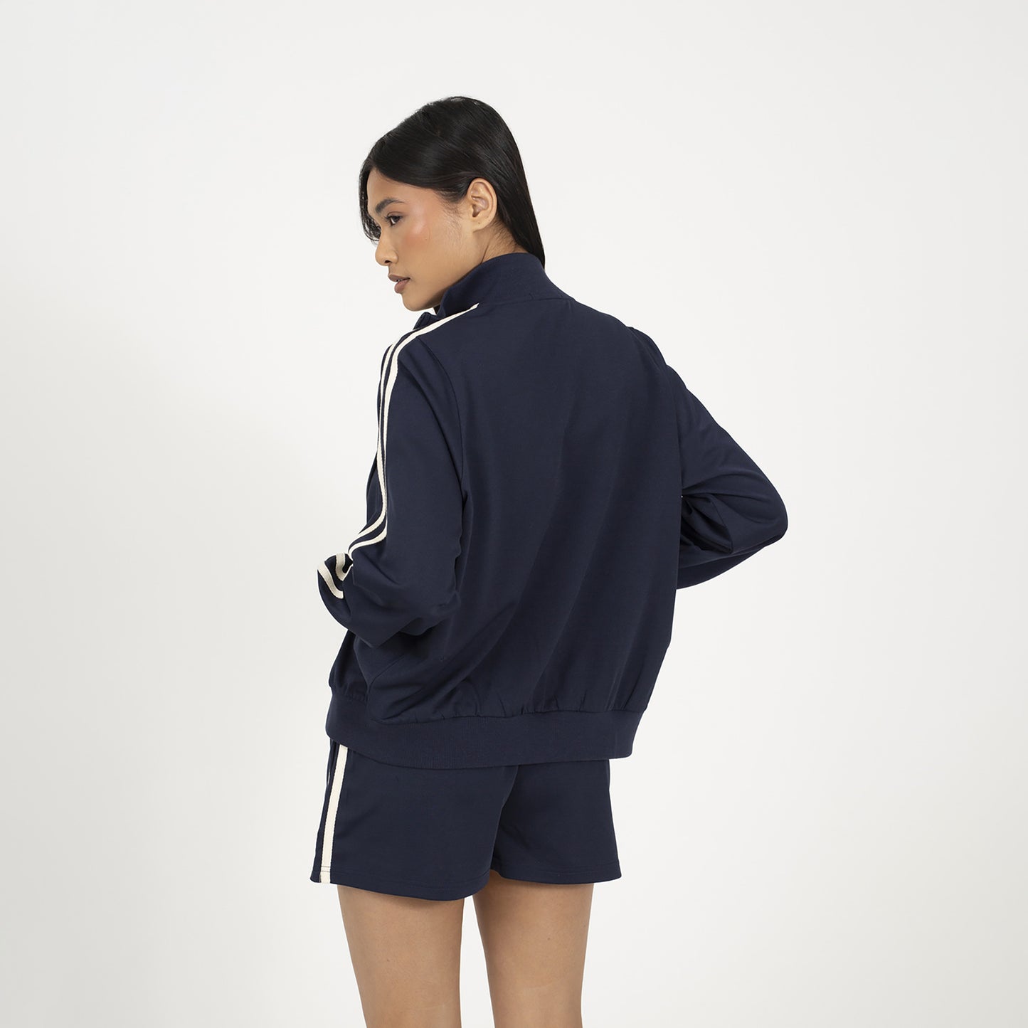 Brave Soul Navy Side Stripe Zip Through Sweatshirt - Navy Image 2