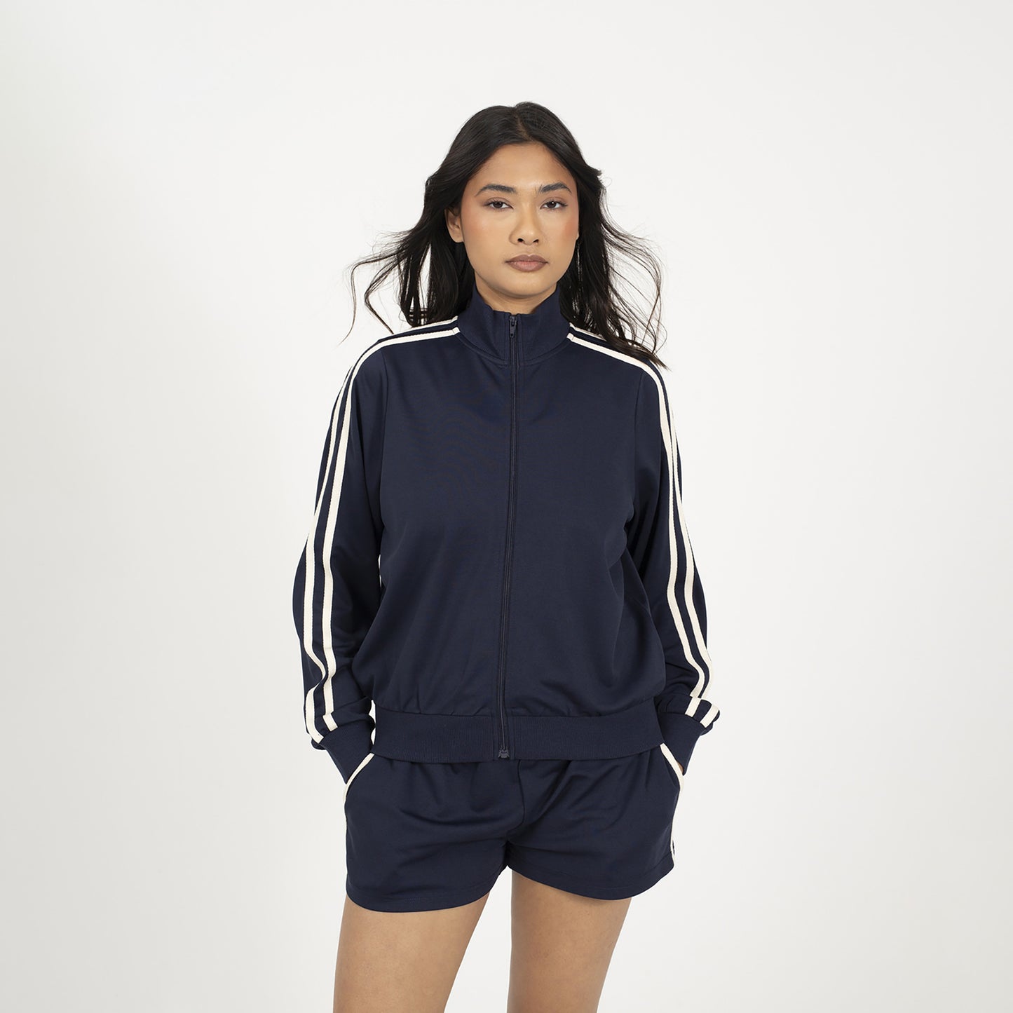 Brave Soul Navy Side Stripe Zip Through Sweatshirt - Navy Image 1