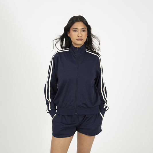 Brave Soul Navy Side Stripe Zip Through Sweatshirt - Navy Image 1