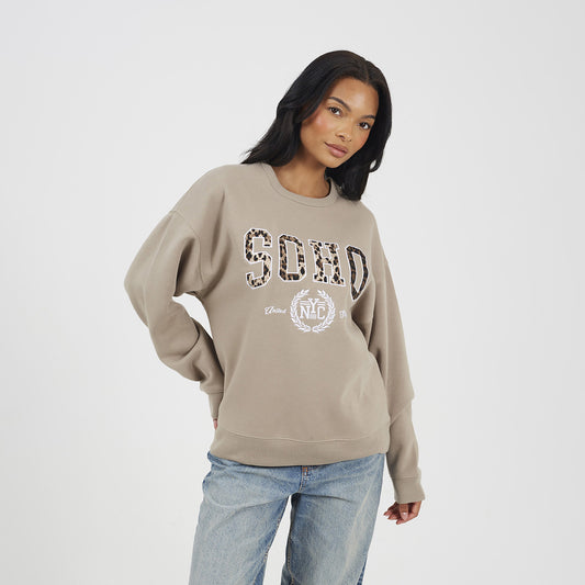 Brave Soul Taupe Slogan Crew Neck Sweatshirt - Taupe Image 1