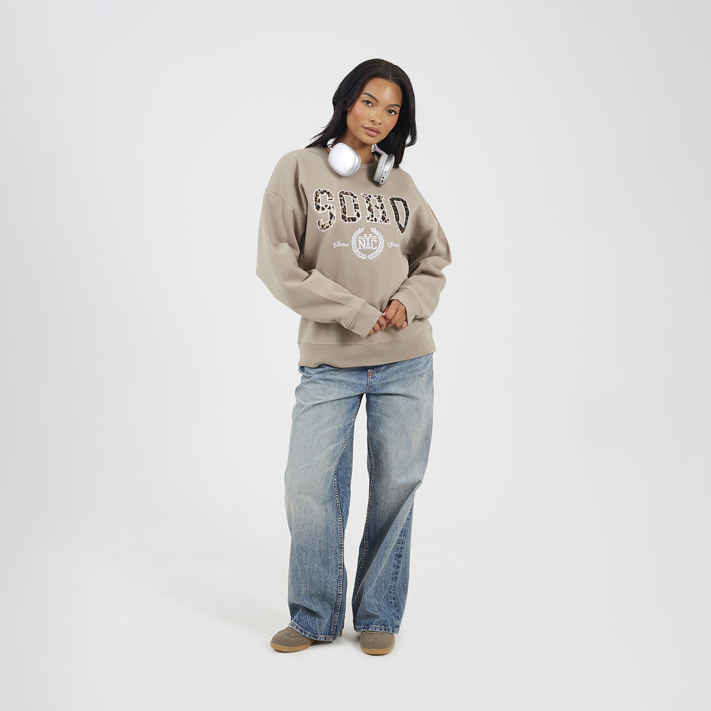 Brave Soul Taupe Slogan Crew Neck Sweatshirt - Taupe Image 3