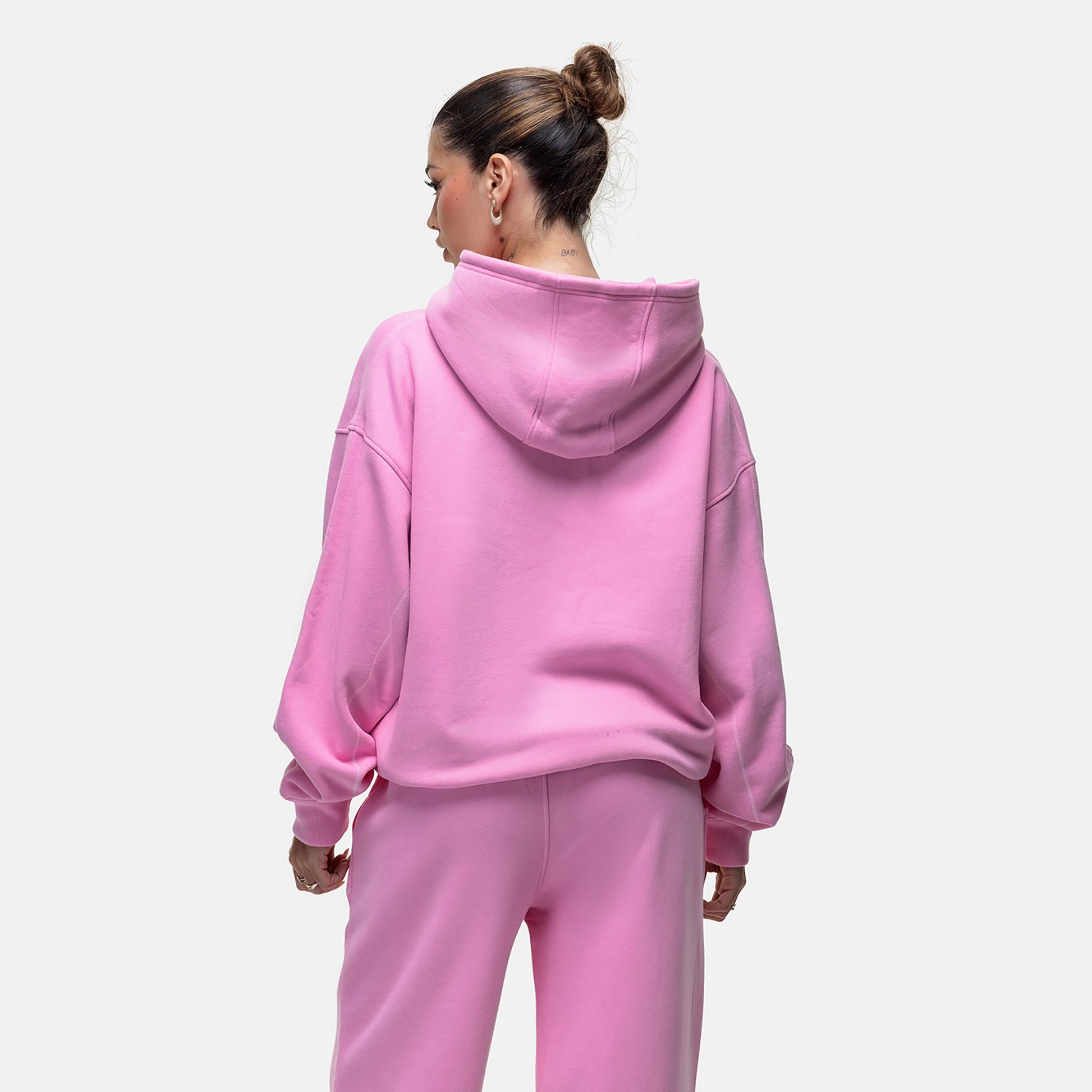 Good For Nothing Pink Overlock Stitch Relaxed Hoodie - Pink Image 2