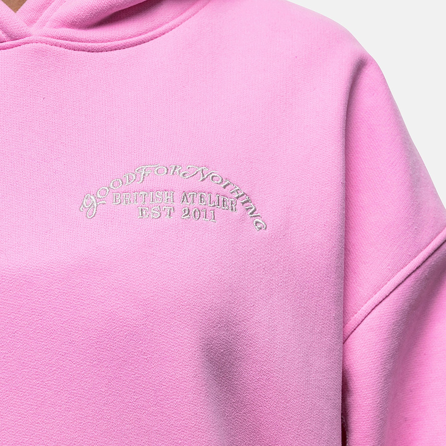 Good For Nothing Pink Overlock Stitch Relaxed Hoodie - Pink Image 3