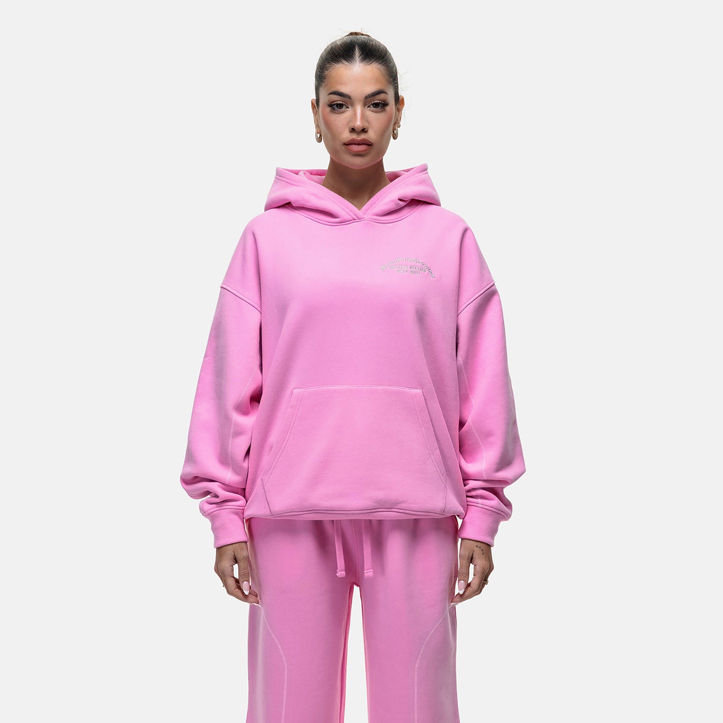 Good For Nothing Pink Overlock Stitch Relaxed Hoodie - Pink Image 1