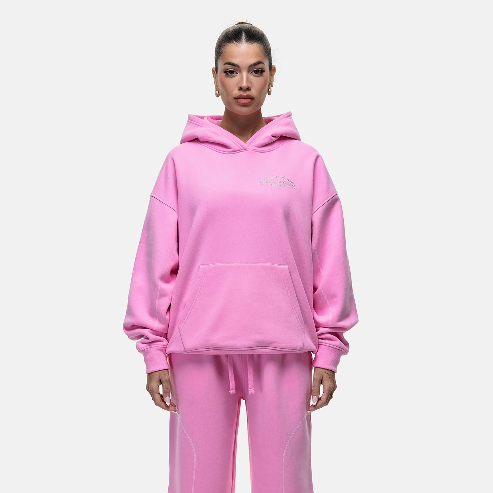 Good For Nothing Pink Overlock Stitch Relaxed Hoodie - Pink Image 1
