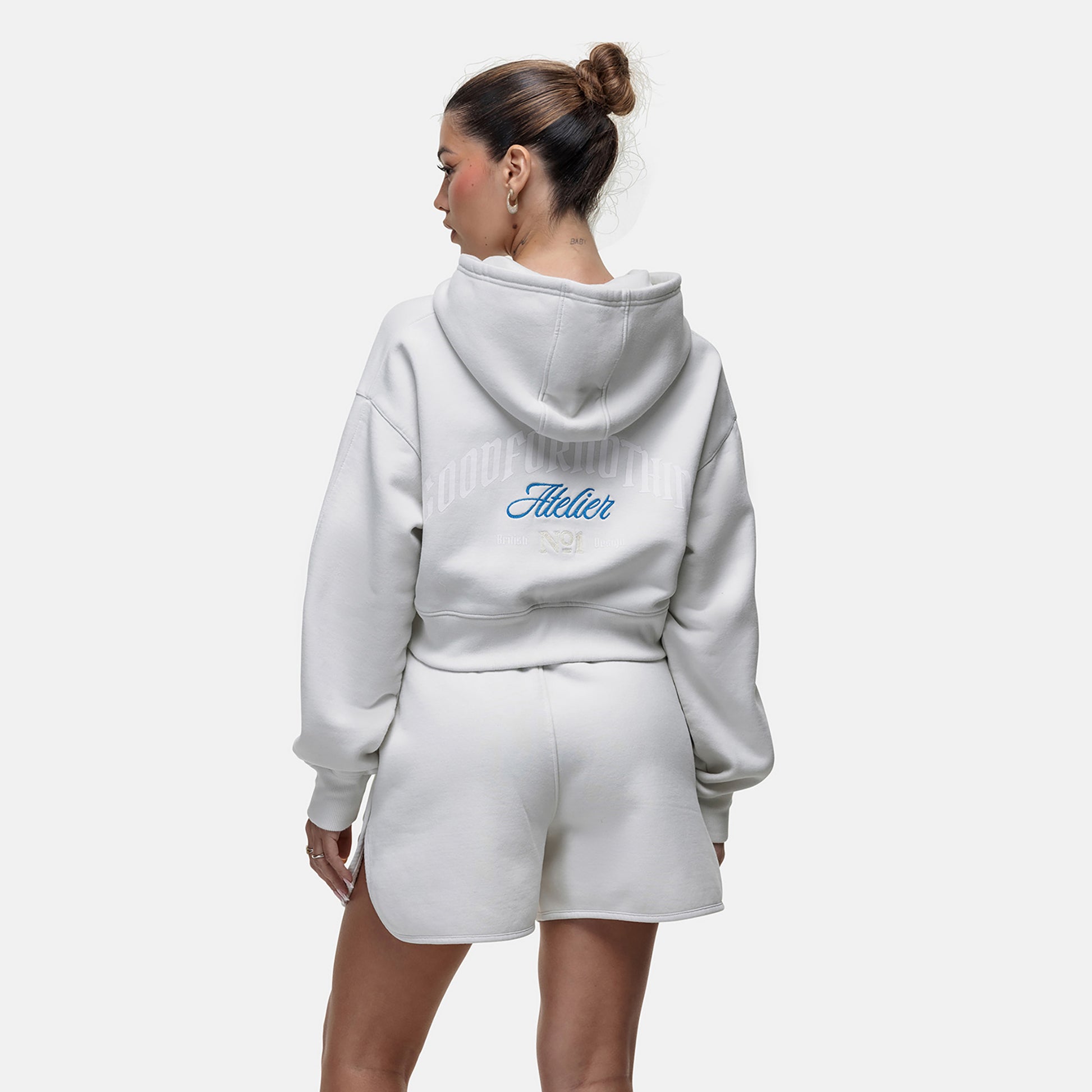 Good For Nothing White Embroidered Relaxed Fit Zip Through Hoodie - White Image 2