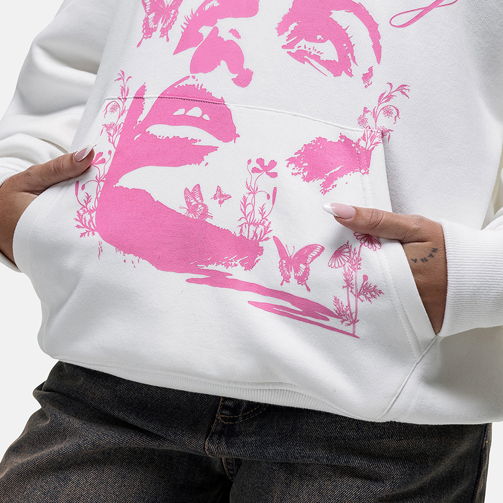 Good For Nothing White Contrast Print Relaxed Hoodie - White Image 3
