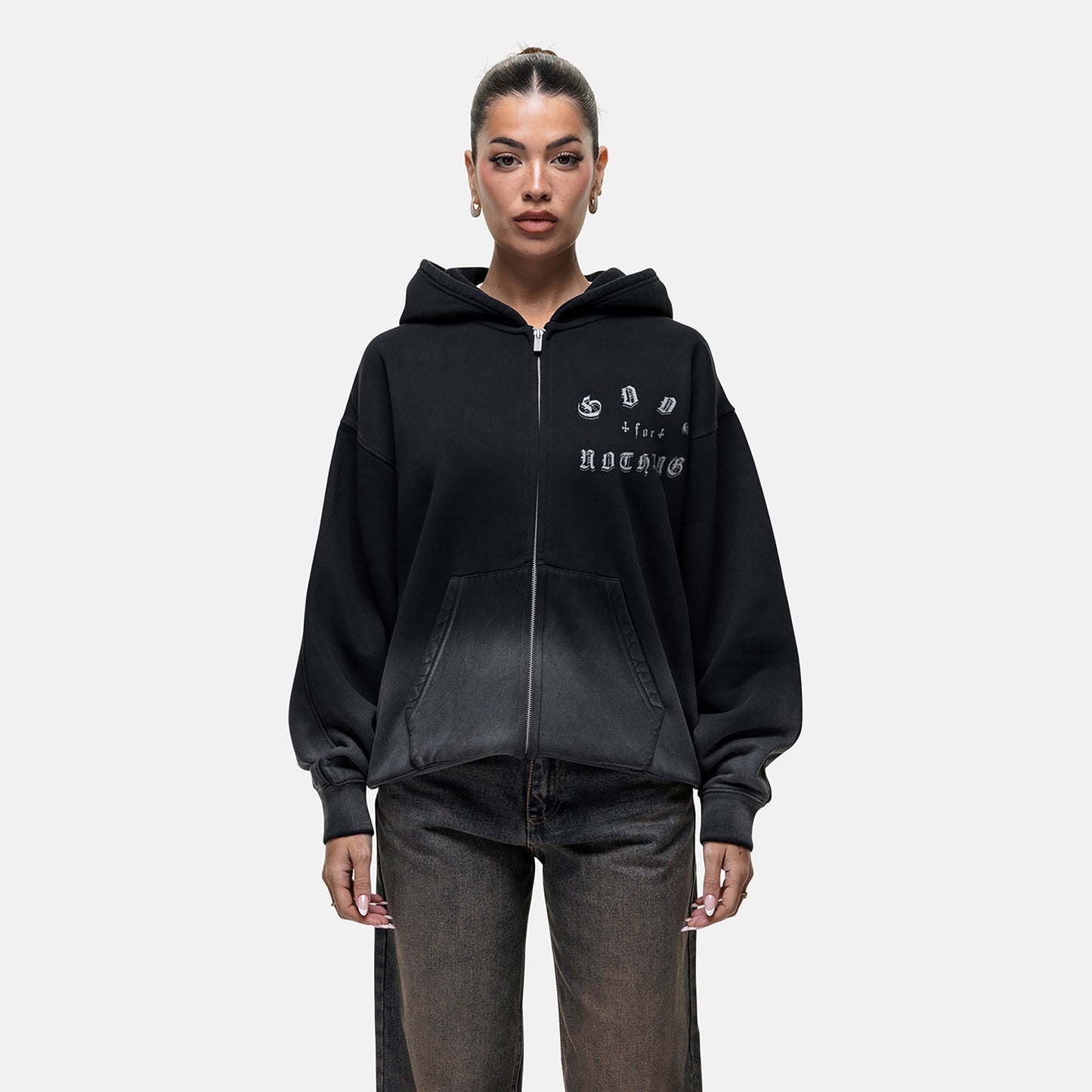 Good For Nothing Black Spray Effect Relaxed Zip Through Hoodie - Black Image 1