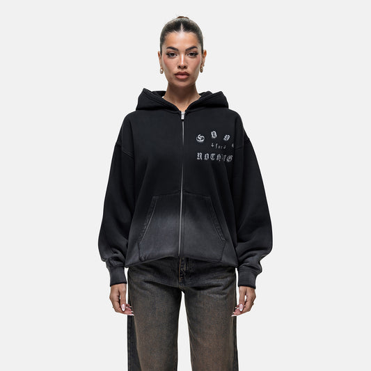 Good For Nothing Black Spray Effect Relaxed Zip Through Hoodie - Black Image 1