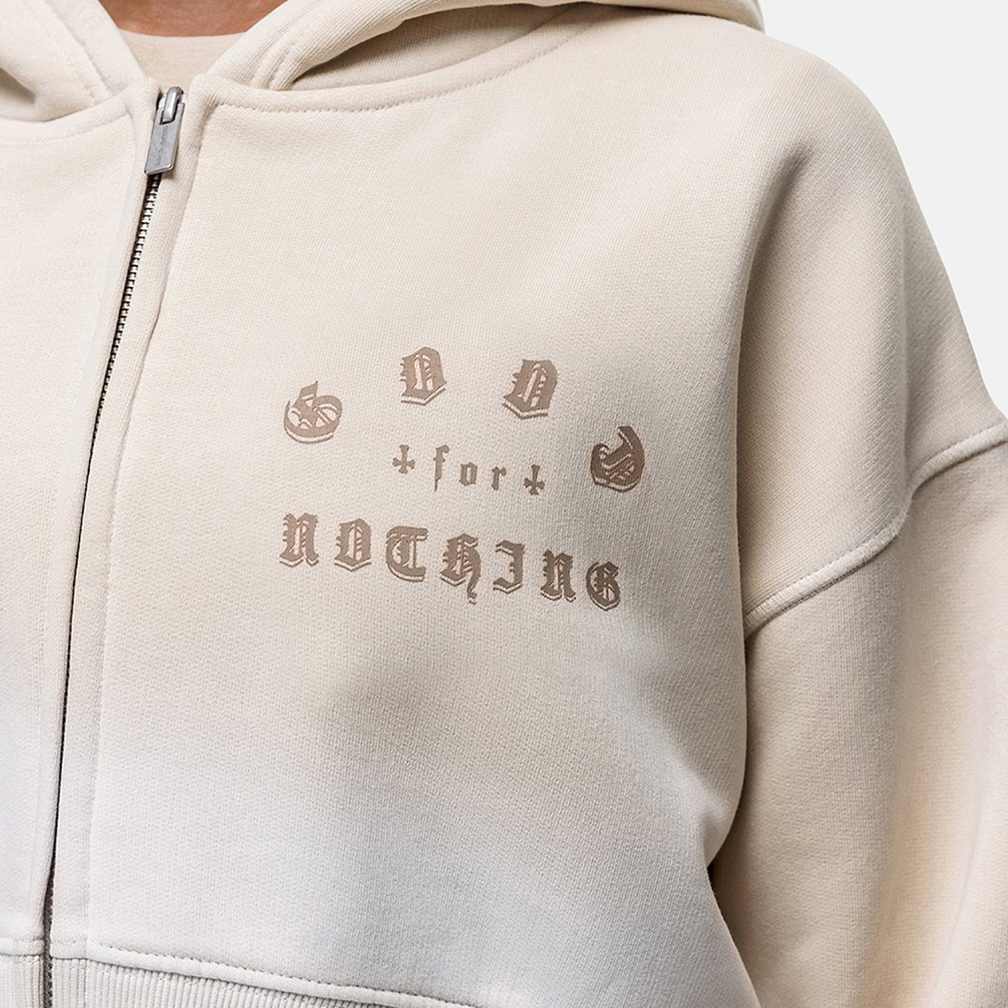 Good For Nothing Cream Spray Effect Cropped Zip Through Hoodie - Cream Image 2