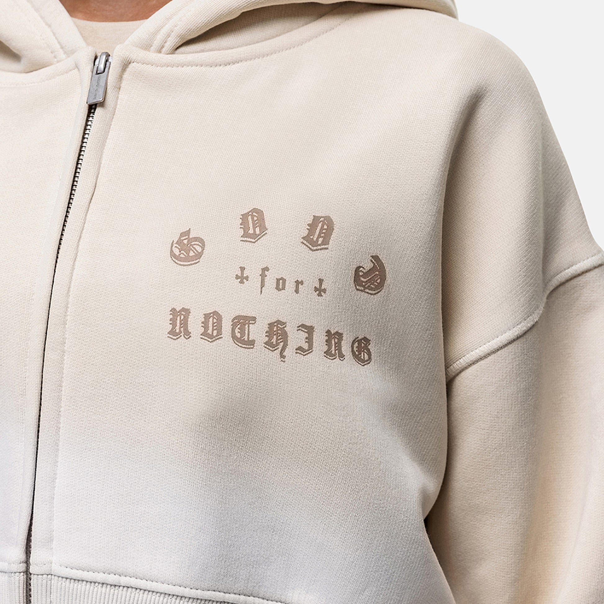 Good For Nothing Cream Spray Effect Cropped Zip Through Hoodie - Cream Image 2