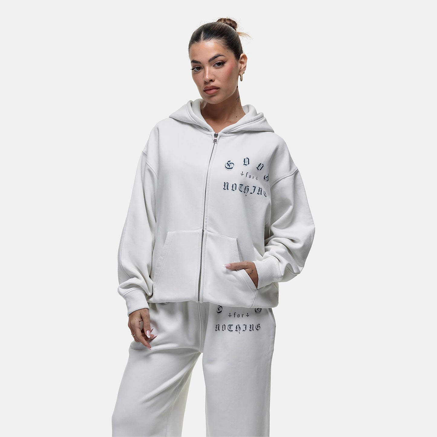 Good For Nothing White Spray Effect Relaxed Zip Through Hoodie - White Image 1