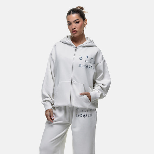 Good For Nothing White Spray Effect Relaxed Zip Through Hoodie - White Image 1