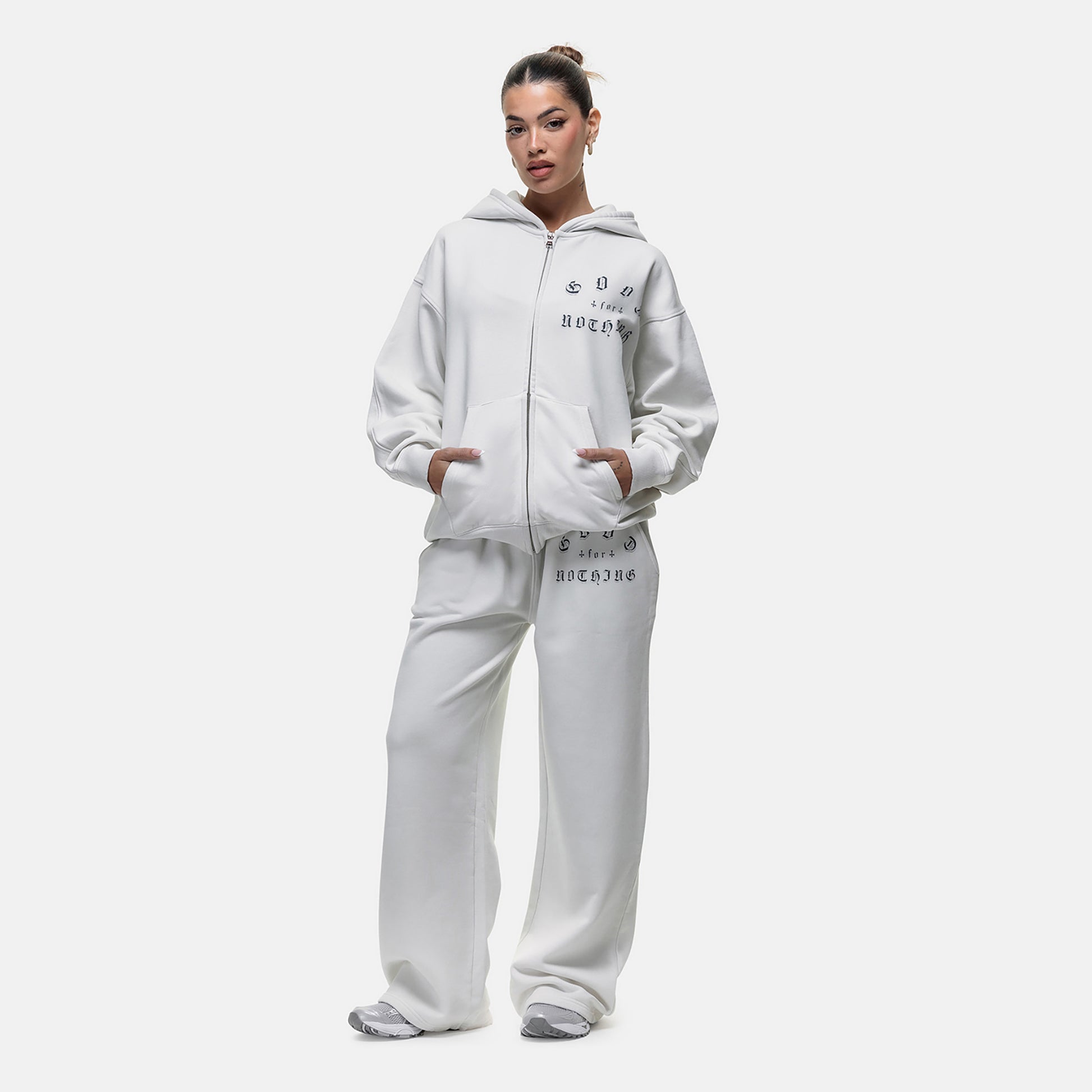 Good For Nothing White Spray Effect Relaxed Zip Through Hoodie - White Image 3