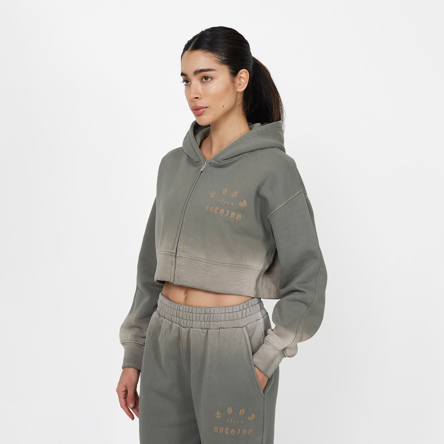 Good For Nothing Khaki Spray Effect Relaxed Zip Through Hoodie - Khaki Image 2