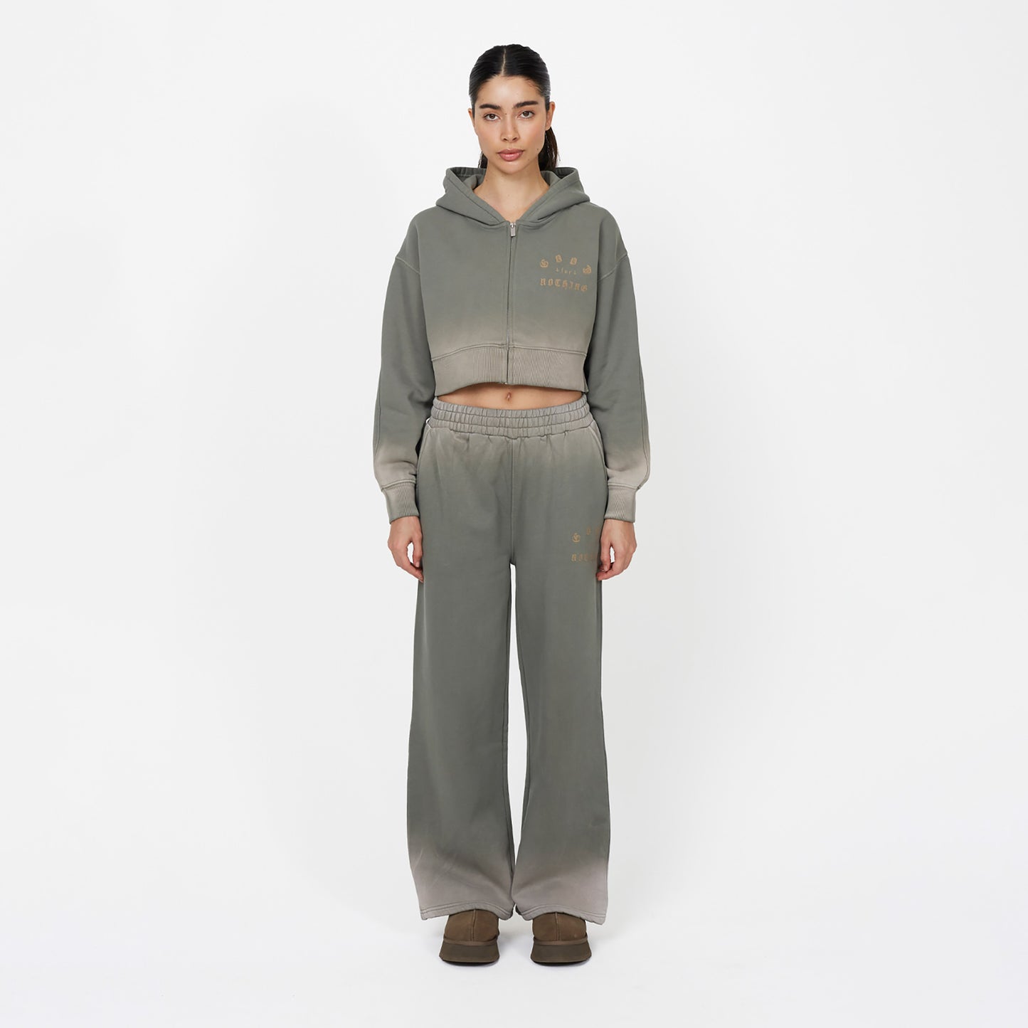 Good For Nothing Khaki Spray Effect Relaxed Zip Through Hoodie - Khaki Image 3