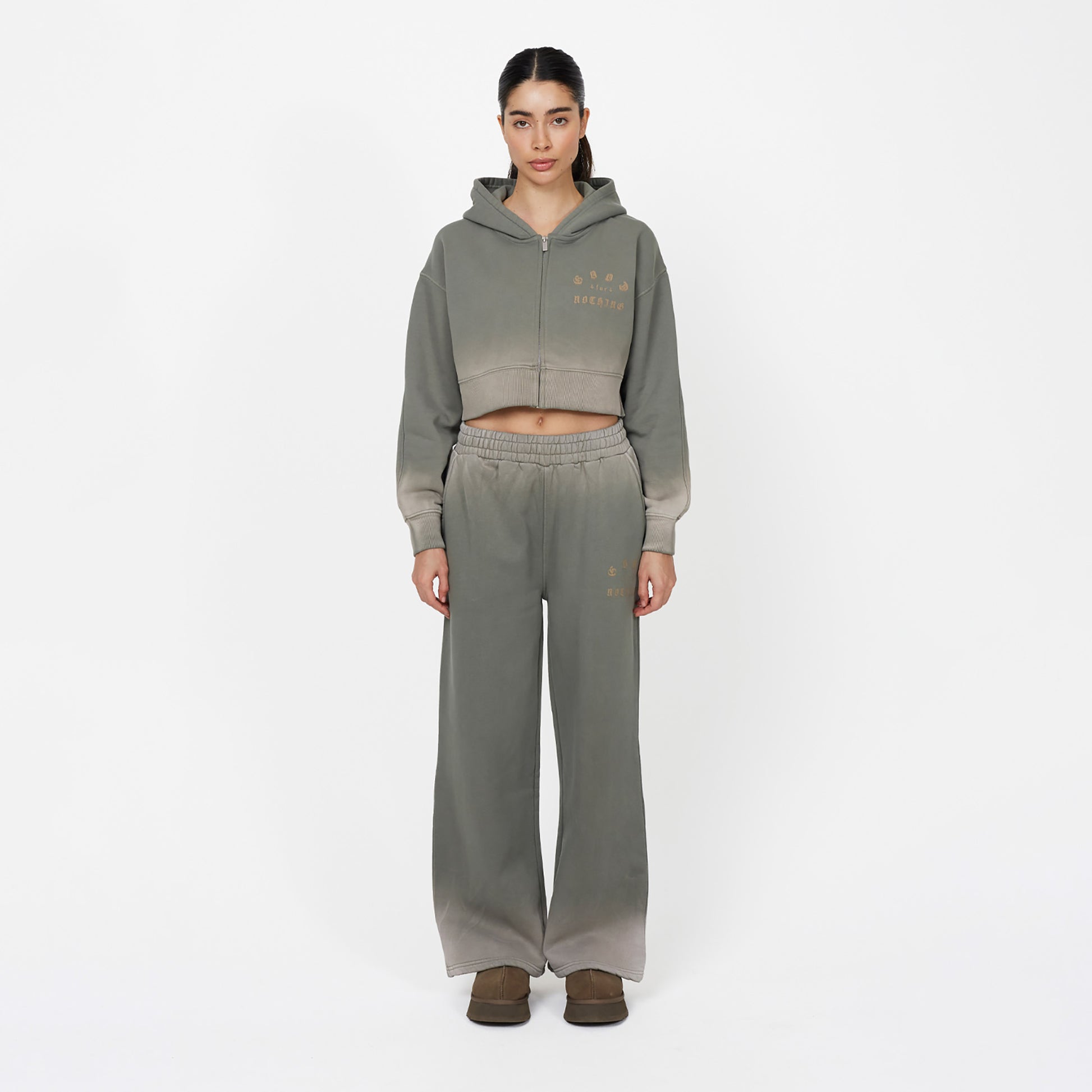 Good For Nothing Khaki Spray Effect Relaxed Zip Through Hoodie - Khaki Image 3