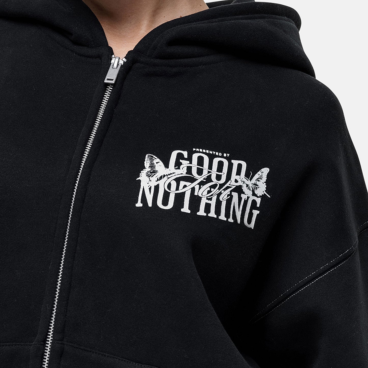 Good For Nothing Black Oversized Zip Through Hoodie - Black Image 3