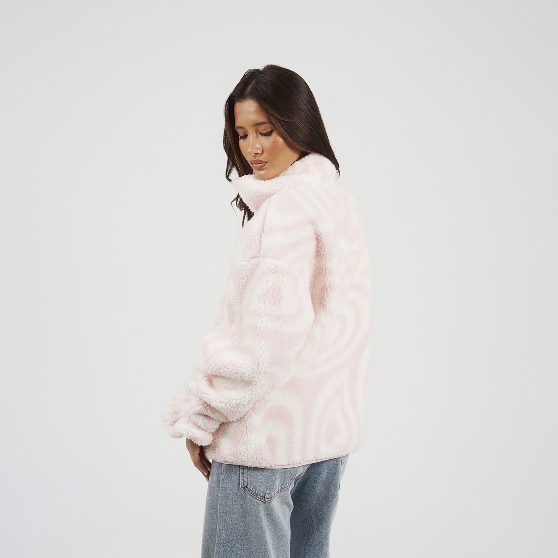 Brave Soul Pale Pink Graphic Heart Print Zip Through Sherpa Fleece - Pale Pink Image 2