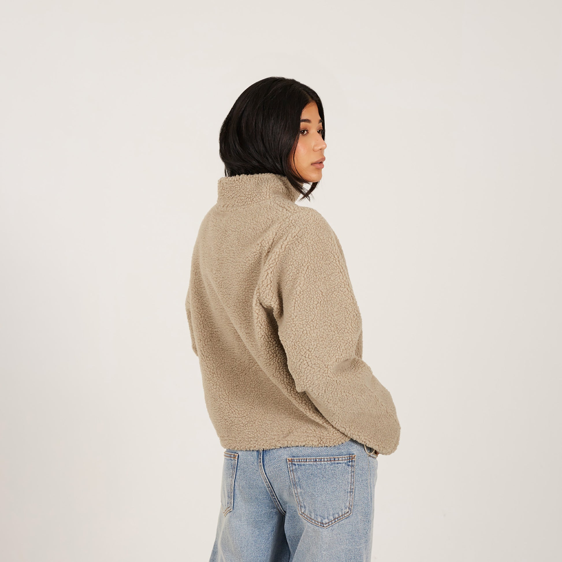 Brave Soul Taupe Quarter Zip Sherpa Fleece - Taupe Image 2