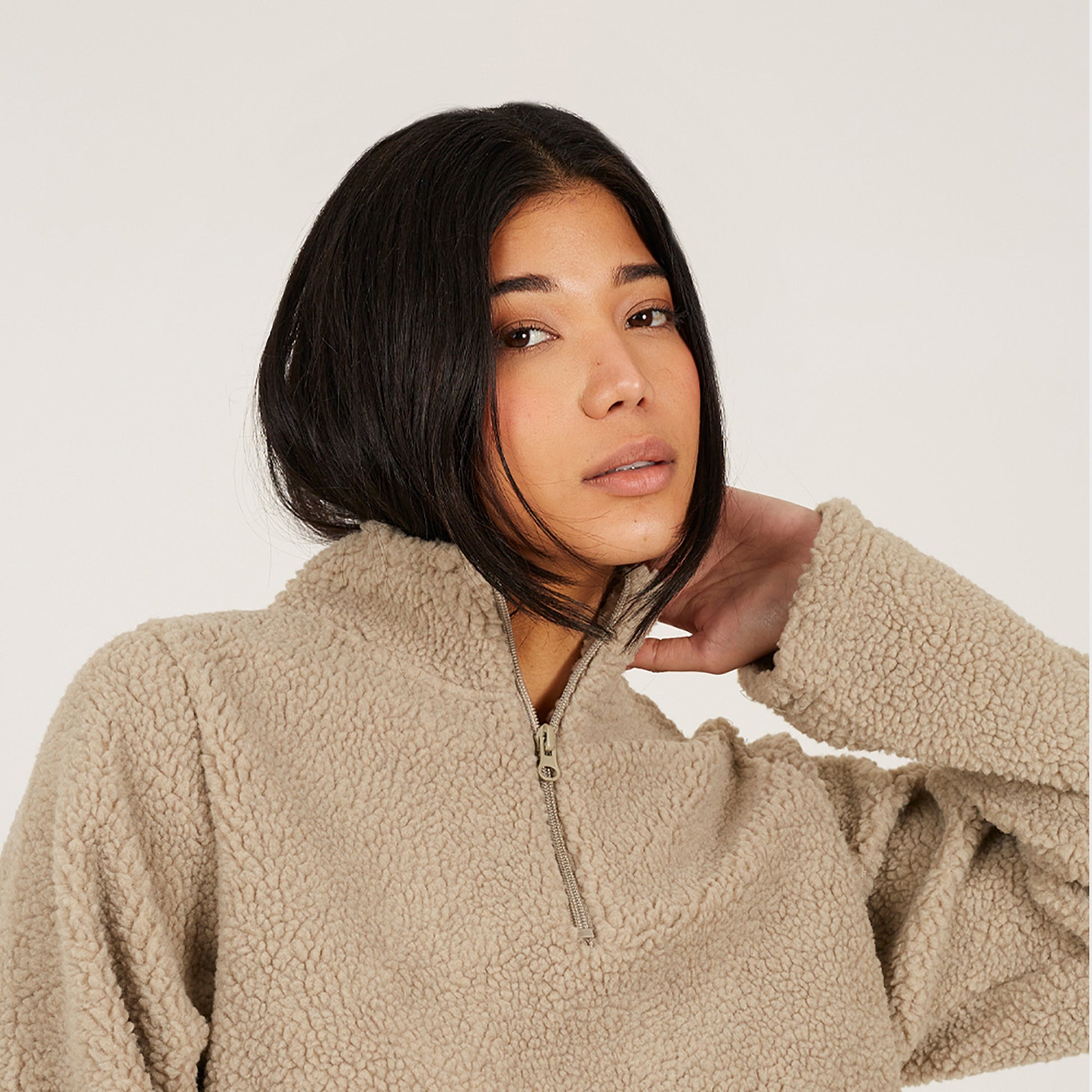 Brave Soul Taupe Quarter Zip Sherpa Fleece - Taupe Image 4