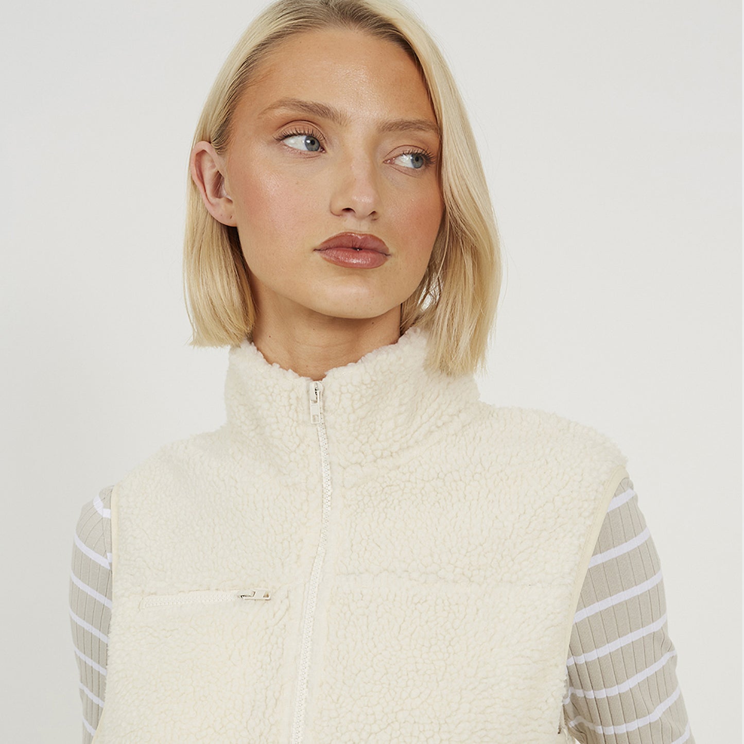 Brave Soul Cream Zip Through Fleece Gilet - Cream Image 4