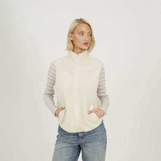 Brave Soul Cream Zip Through Fleece Gilet - Cream Image 1