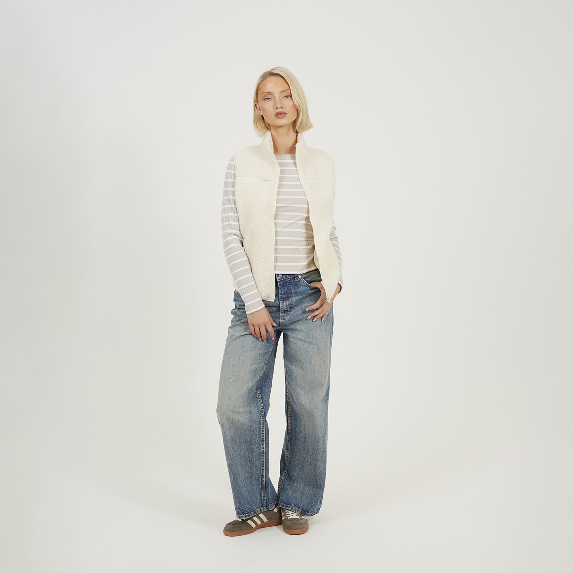 Brave Soul Cream Zip Through Fleece Gilet - Cream Image 3