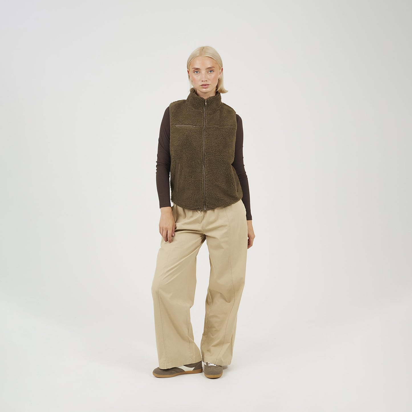 Brave Soul Taupe Zip Through Fleece Gilet - Taupe Image 3