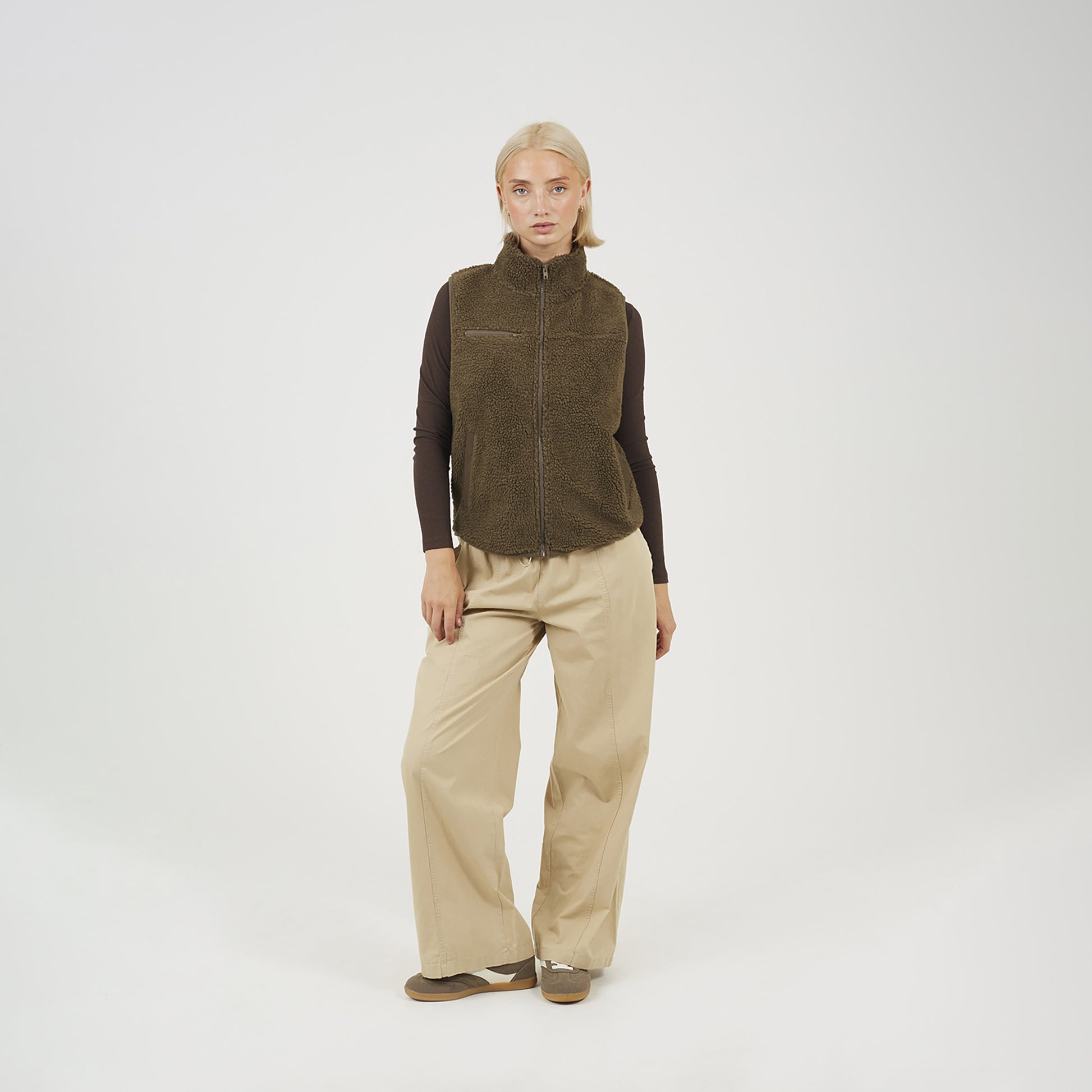 Brave Soul Taupe Zip Through Fleece Gilet - Taupe Image 3