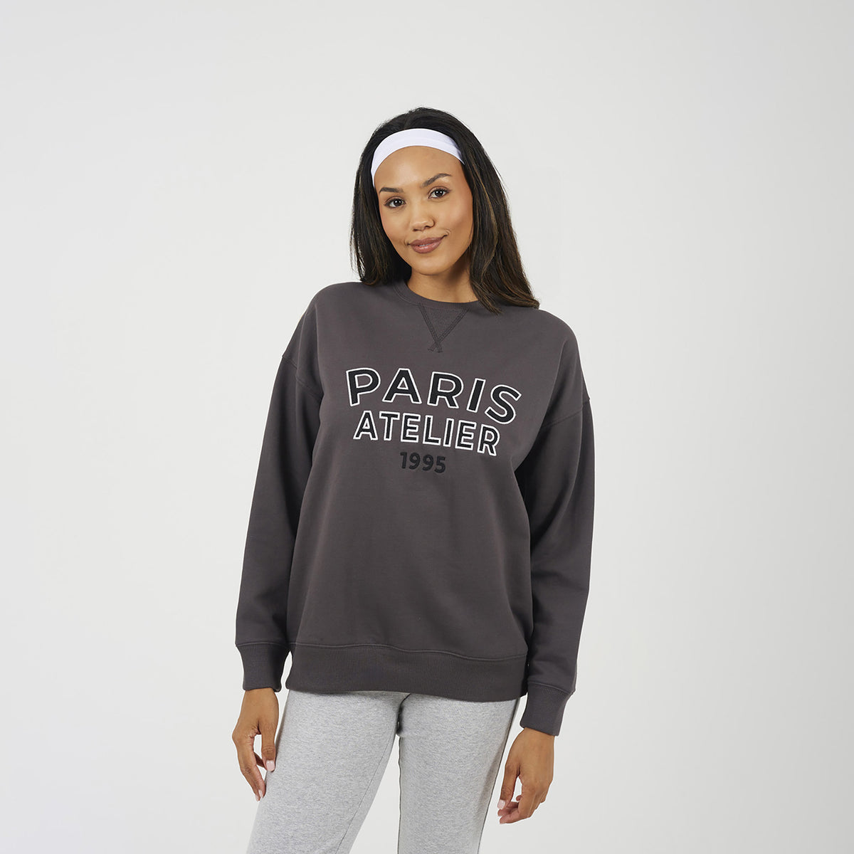 Brave Soul Charcoal Crew Neck Embroidered Sweatshirt - Charcoal Image 1