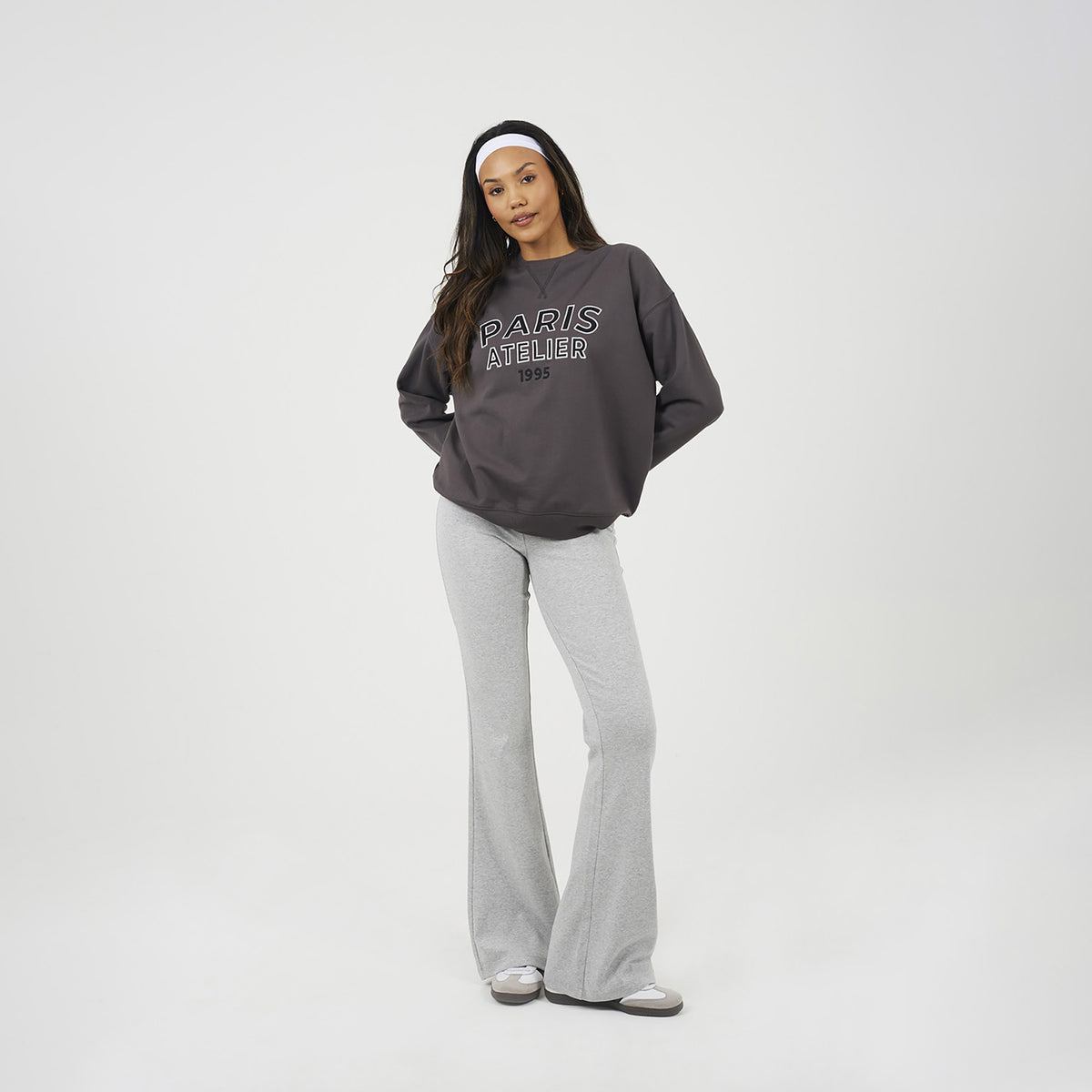 Brave Soul Charcoal Crew Neck Embroidered Sweatshirt - Charcoal Image 3