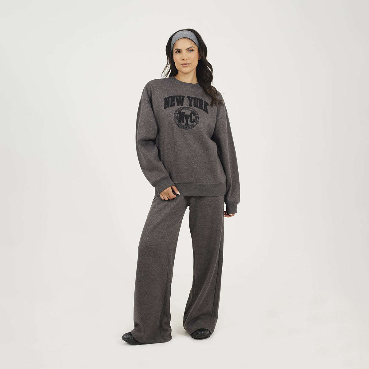 Brave Soul Charcoal Crew Neck Embroidered Sweatshirt - Charcoal Image 3