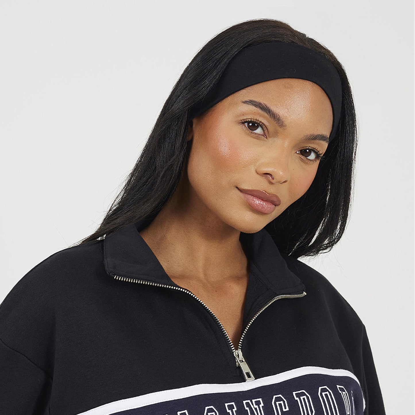 Brave Soul Black Funnel Neck Quarter Zip Sweatshirt With Embroidery - Black Image 4