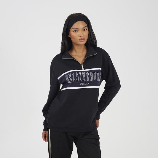 Brave Soul Black Funnel Neck Quarter Zip Sweatshirt With Embroidery - Black Image 1
