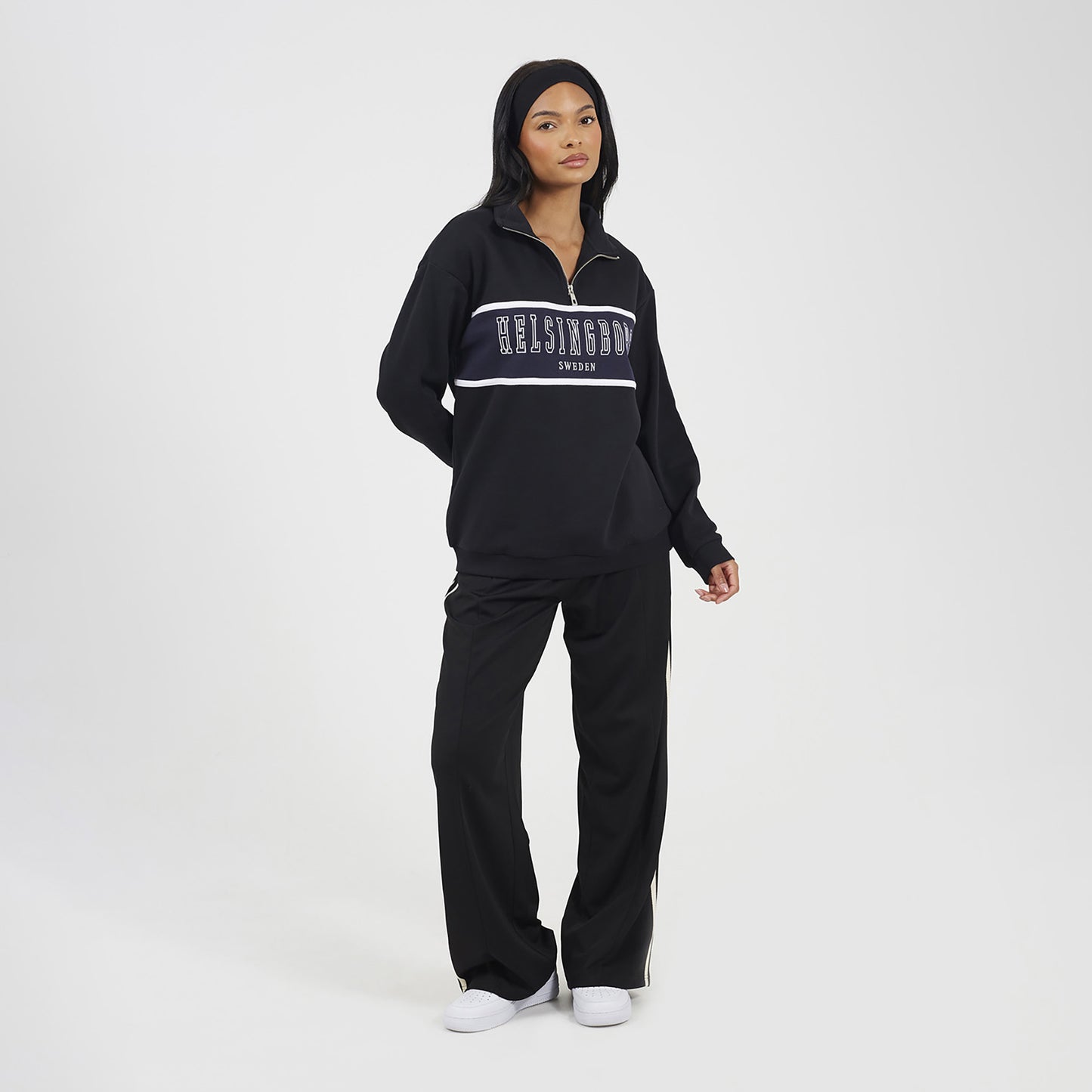 Brave Soul Black Funnel Neck Quarter Zip Sweatshirt With Embroidery - Black Image 3