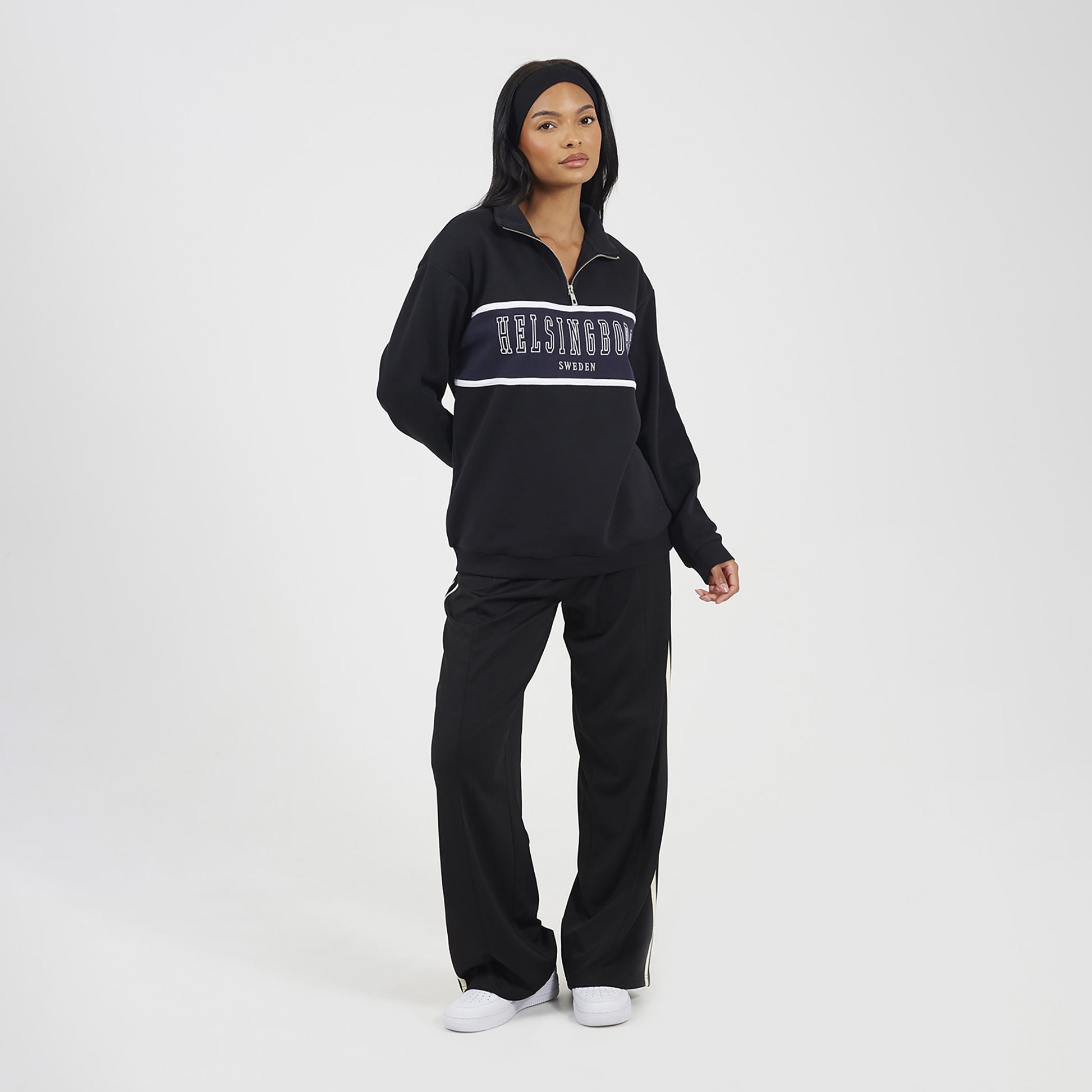 Brave Soul Black Funnel Neck Quarter Zip Sweatshirt With Embroidery - Black Image 3