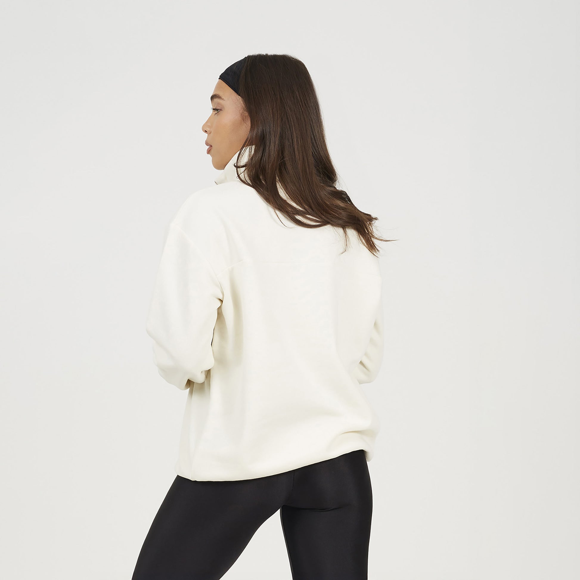 Brave Soul Cream Funnel Neck Quarter Zip Sweatshirt With Embroidery - Cream Image 2
