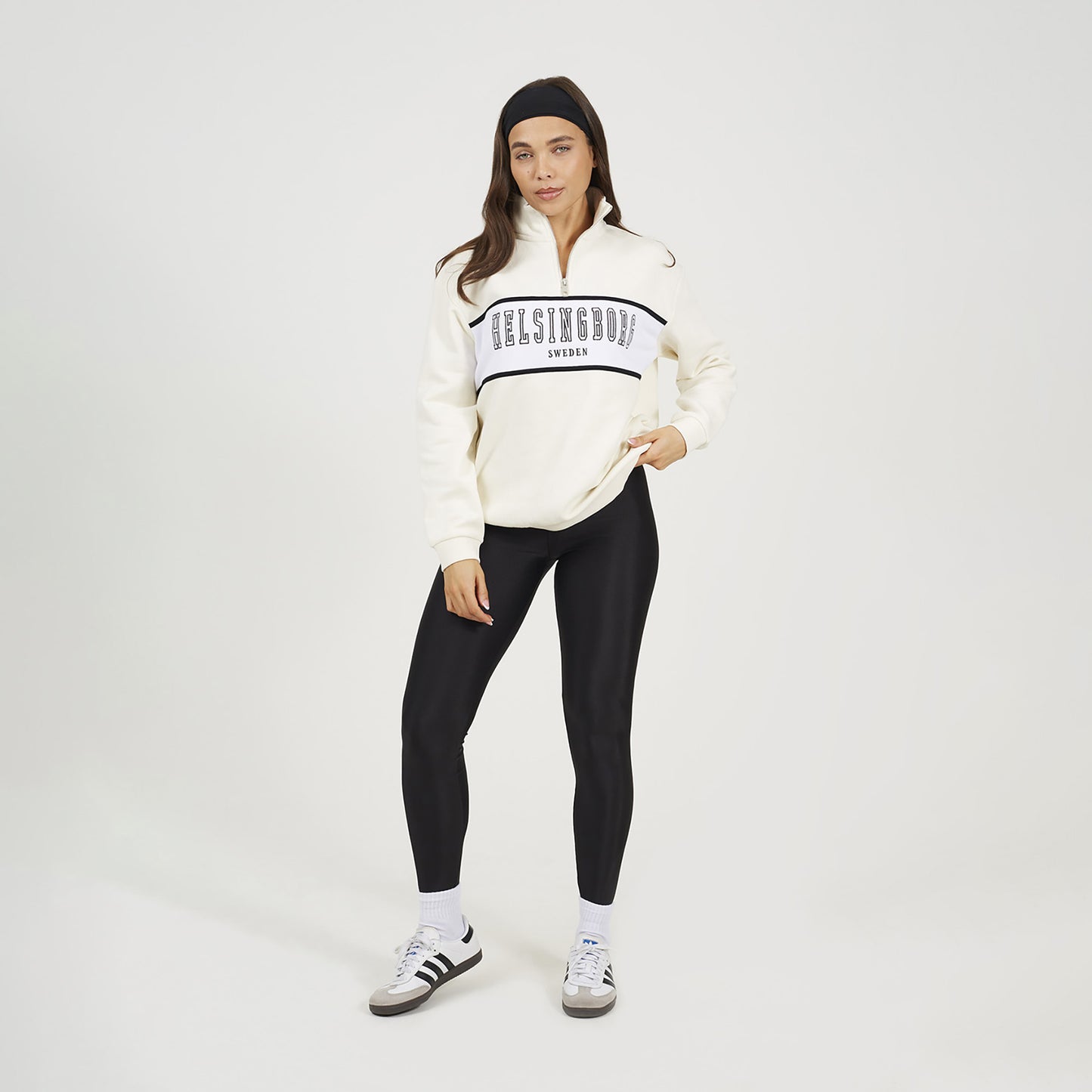 Brave Soul Cream Funnel Neck Quarter Zip Sweatshirt With Embroidery - Cream Image 3