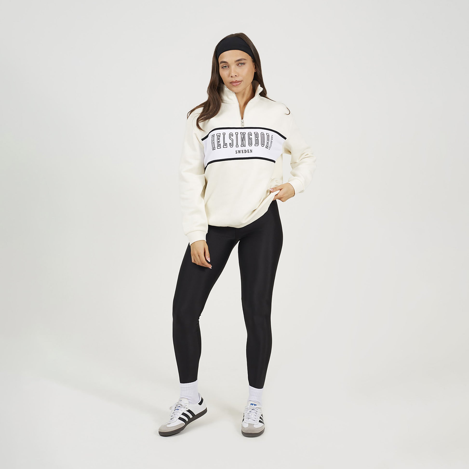 Brave Soul Cream Funnel Neck Quarter Zip Sweatshirt With Embroidery - Cream Image 3