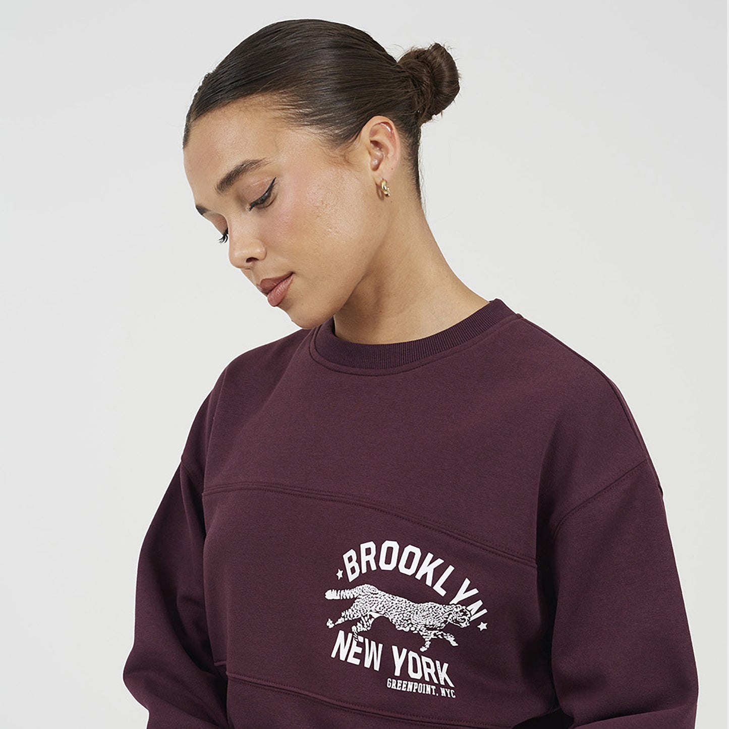 Brave Soul Burgundy Contrast Stripe Panel Crew Neck Sweatshirt - Burgundy Image 4