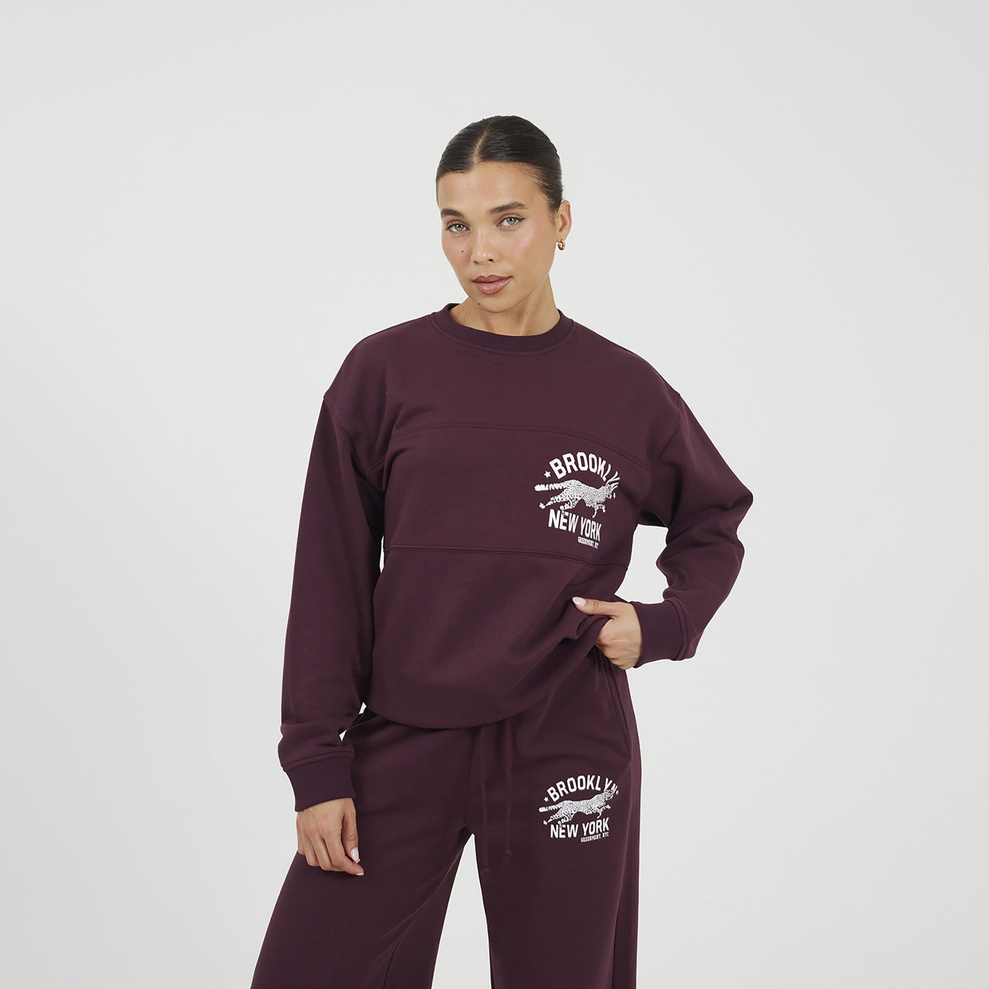 Brave Soul Burgundy Contrast Stripe Panel Crew Neck Sweatshirt - Burgundy Image 1