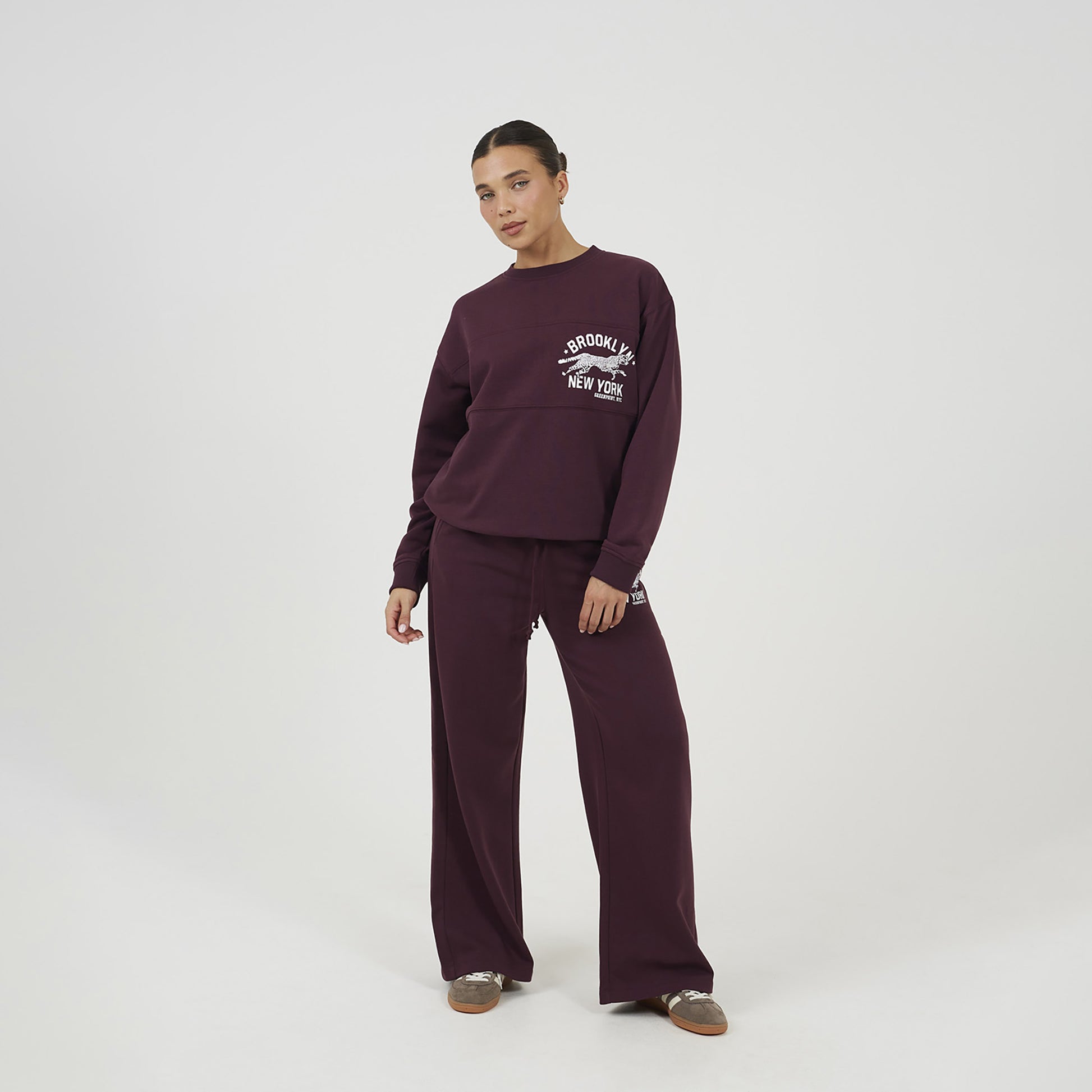 Brave Soul Burgundy Contrast Stripe Panel Crew Neck Sweatshirt - Burgundy Image 3