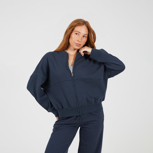 Brave Soul Charcoal Zip Through Sweat Bomber Jacket - Charcoal Image 1
