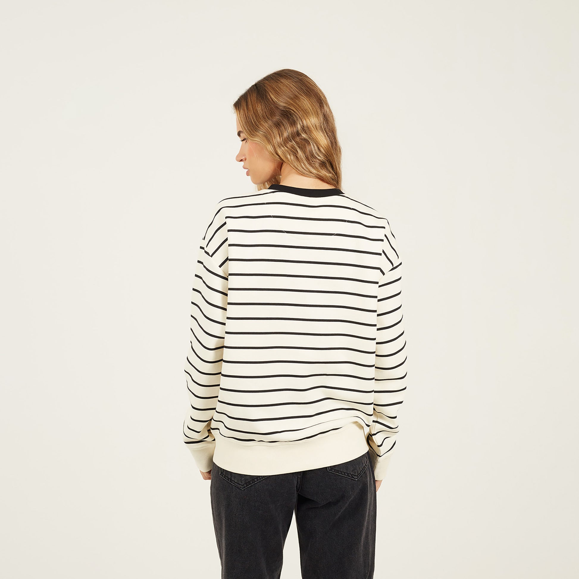 Brave Soul Cream Classic Stripe Crew Neck Sweatshirt - Cream Image 2