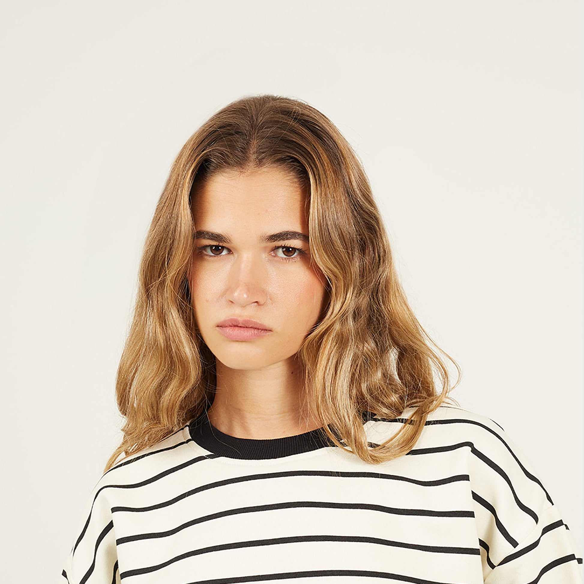 Brave Soul Cream Classic Stripe Crew Neck Sweatshirt - Cream Image 4