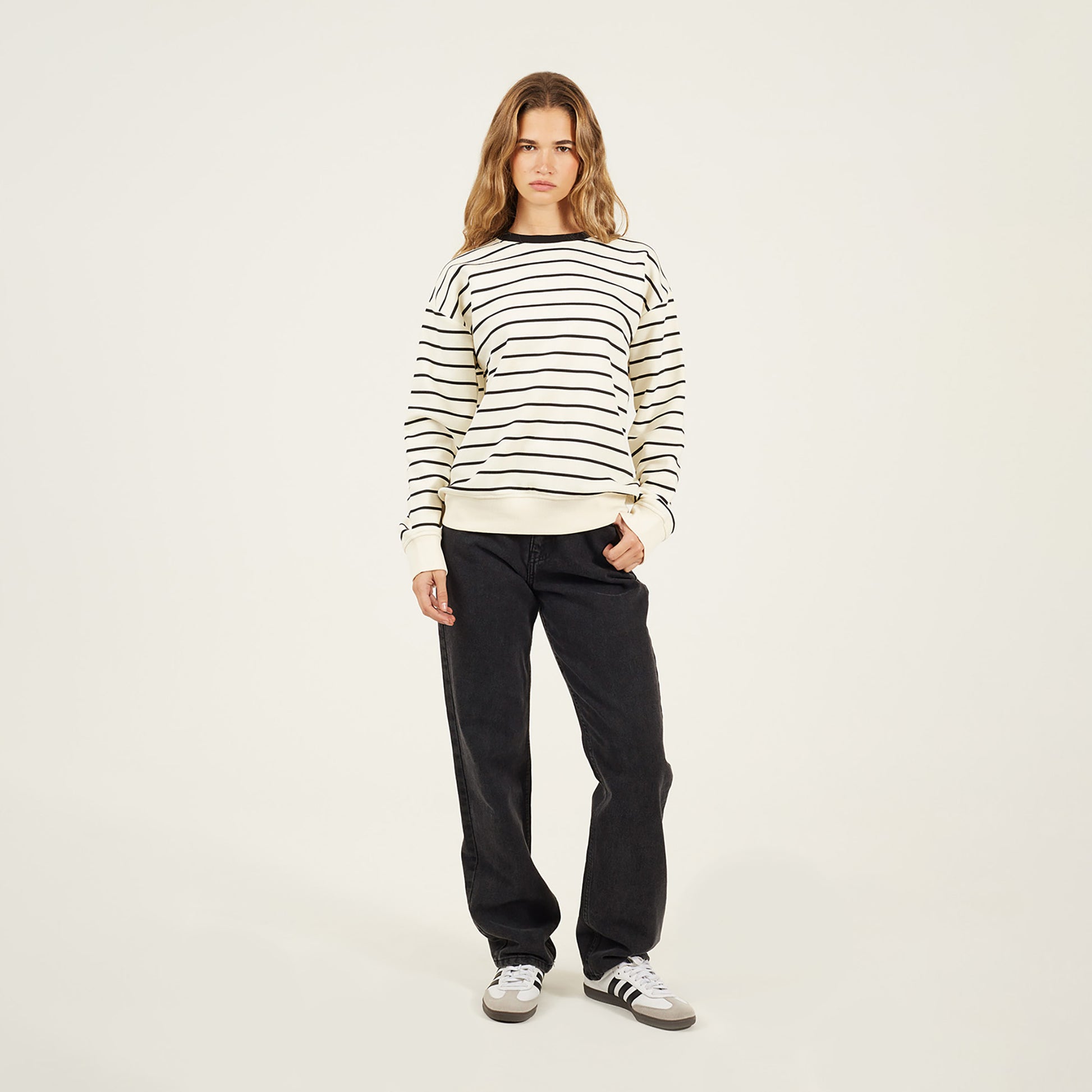 Brave Soul Cream Classic Stripe Crew Neck Sweatshirt - Cream Image 3