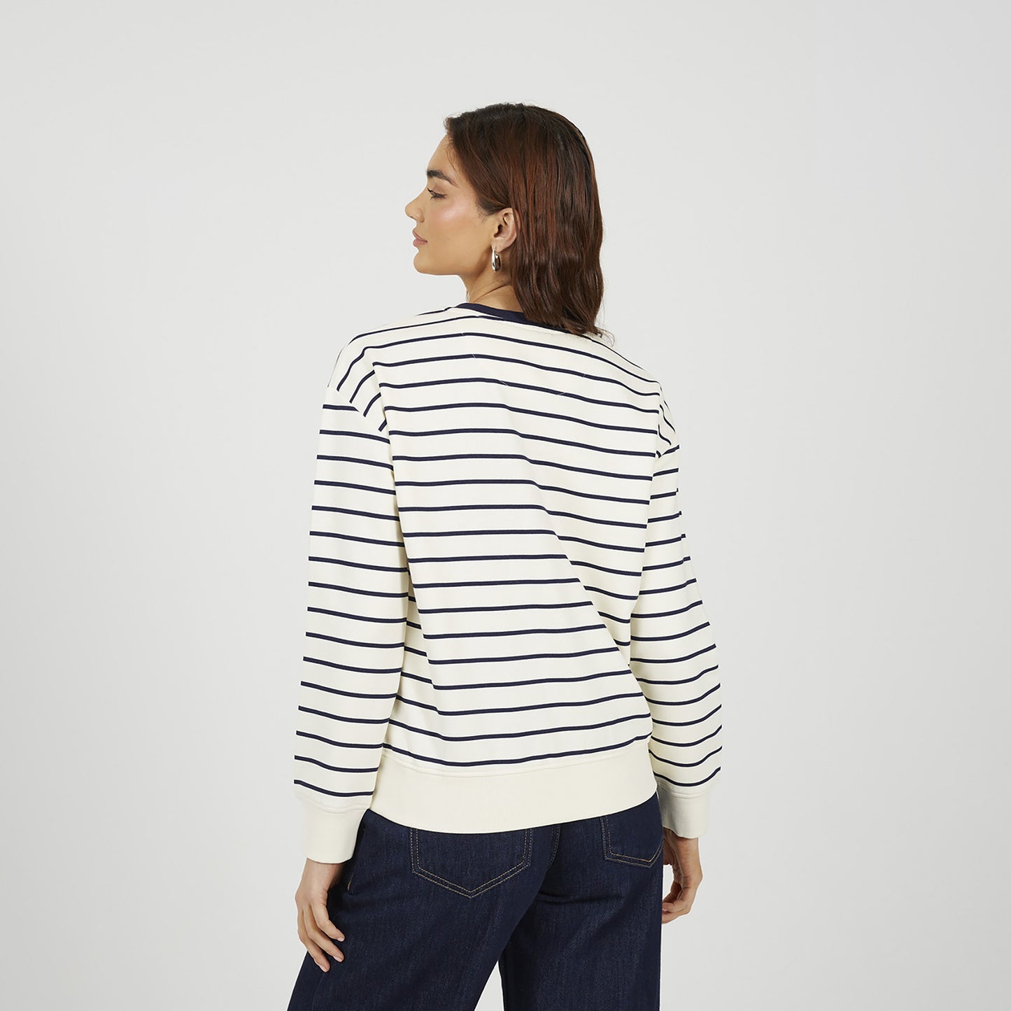 Brave Soul Navy Classic Stripe Crew Neck Sweatshirt - Navy Image 2