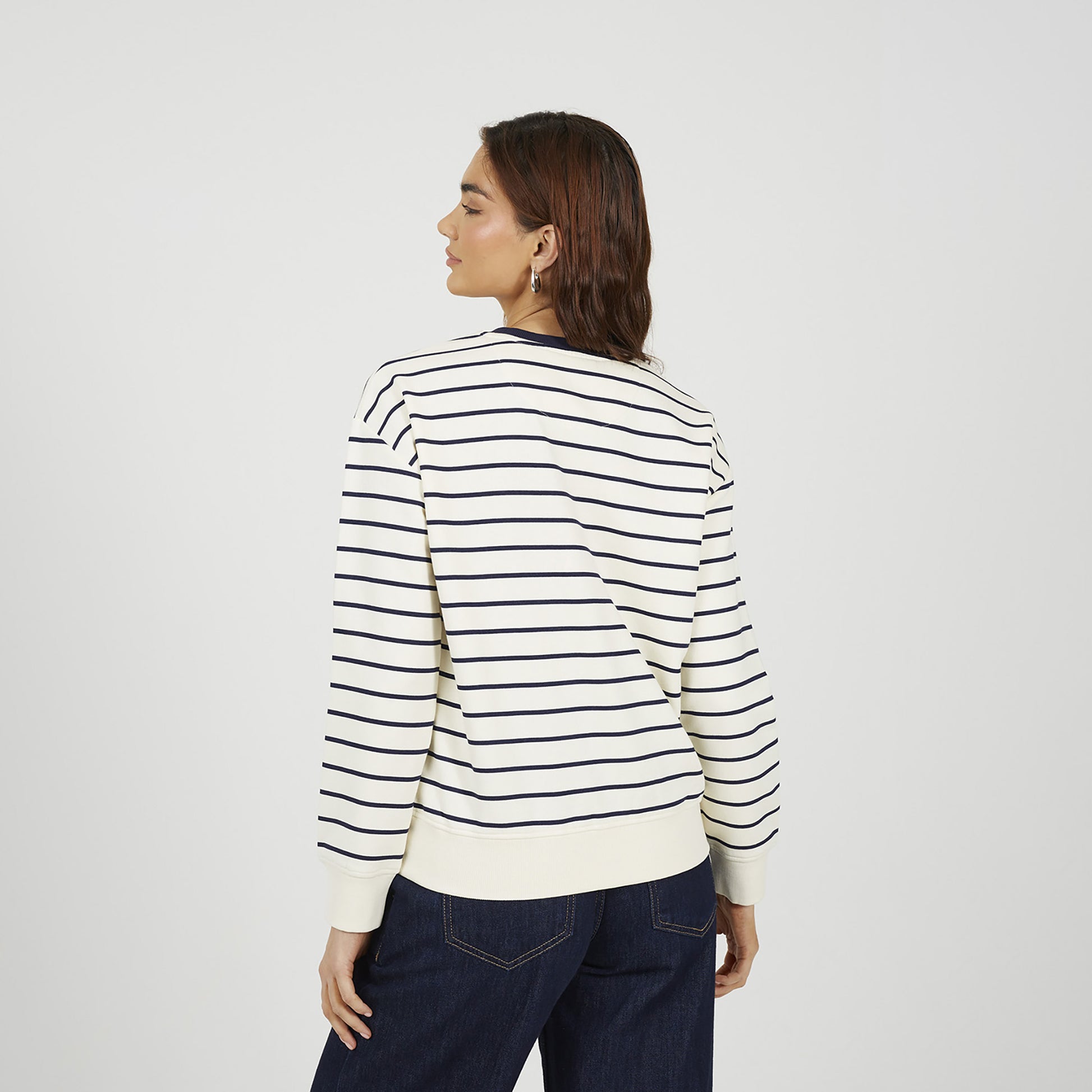 Brave Soul Navy Classic Stripe Crew Neck Sweatshirt - Navy Image 2